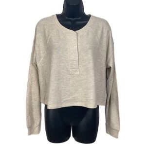 BP Women's Long Sleeve Cropped‎ Henley Sweater Cream Size XS